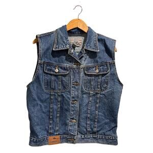 Gitano Denim Vest Size L Vintage 90s Button Front Pockets Cotton